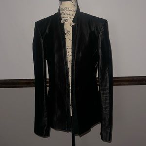 J Brand Leather Contrast Ramie Blend Blazer Jacket Size 8